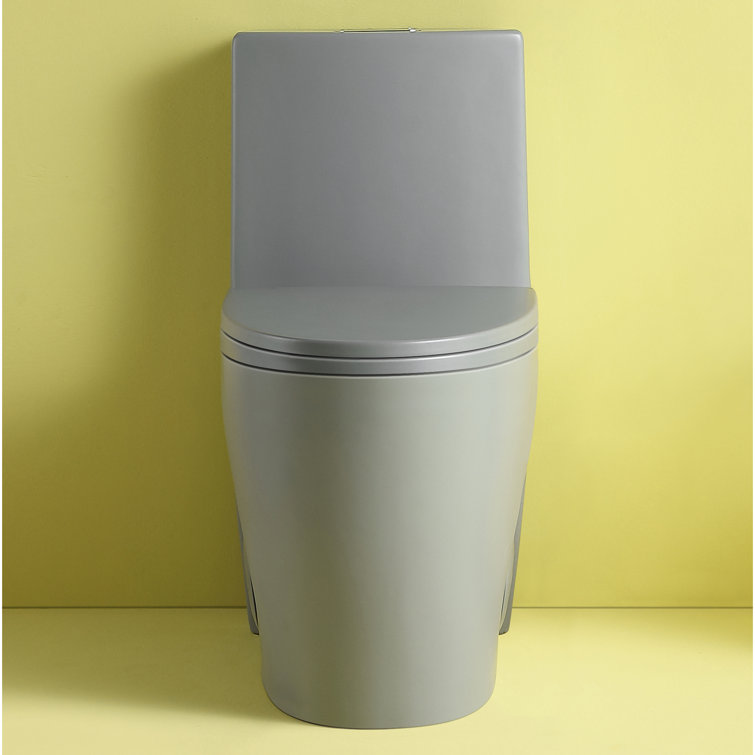 Light Gray Ceramic Dual-Flush Elongated One-Piece Toilet