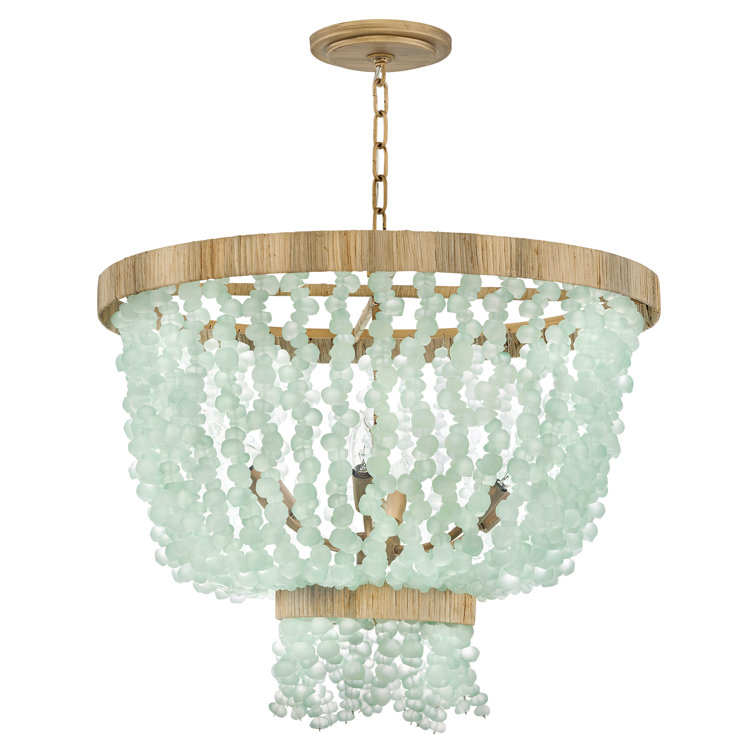 Burnished Gold and Blue Sea Glass 6-Light LED Chandelier