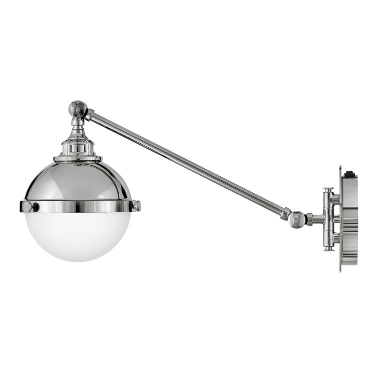 Fletcher Polished Nickel Swing Arm Wall Sconce with Etched Opal Shade