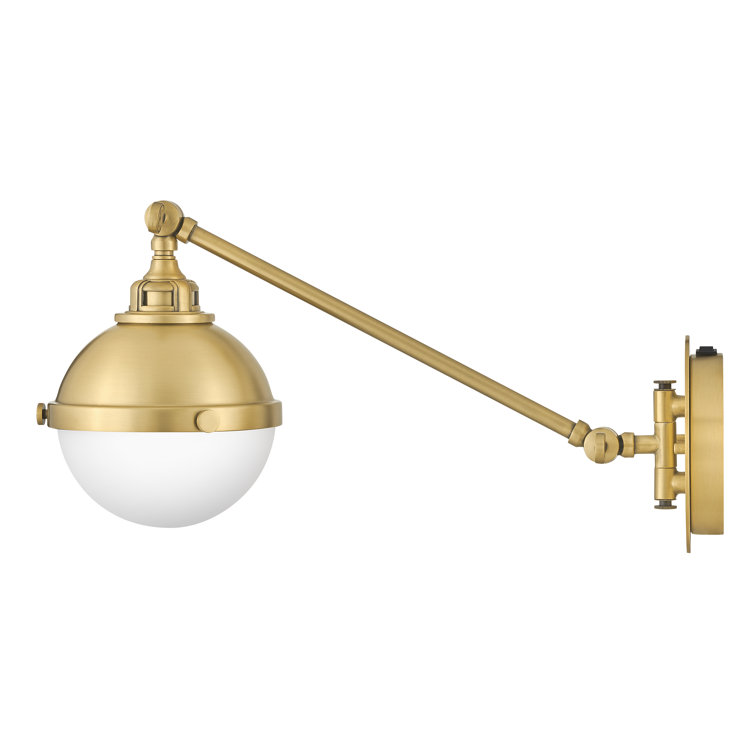 Satin Brass Swing Arm Wall Sconce with Etched Opal Glass