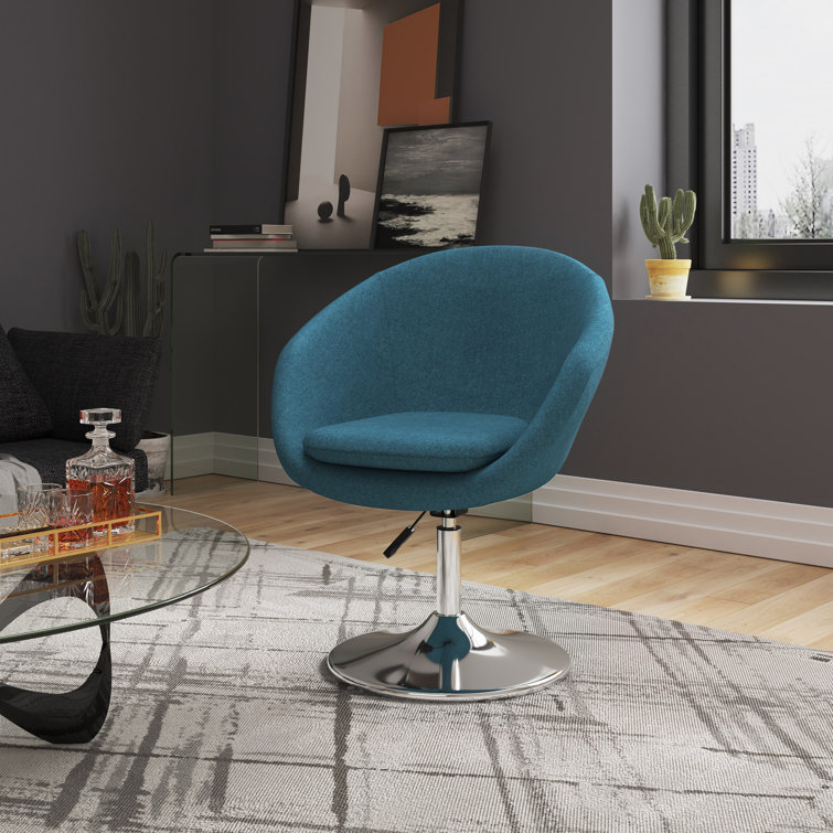 Sky Blue Faux Leather Swivel Accent Chair with Metal Base