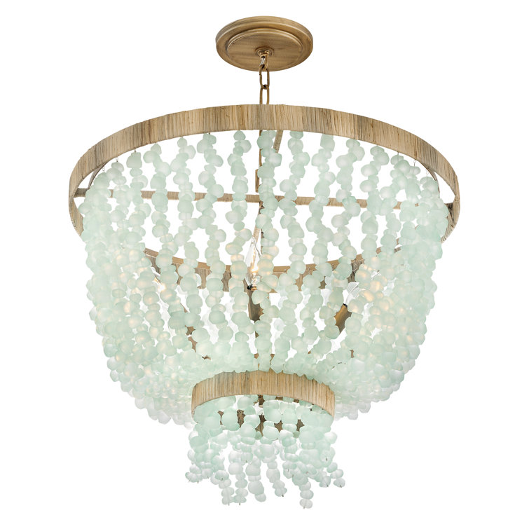 Burnished Gold and Blue Sea Glass 6-Light LED Chandelier