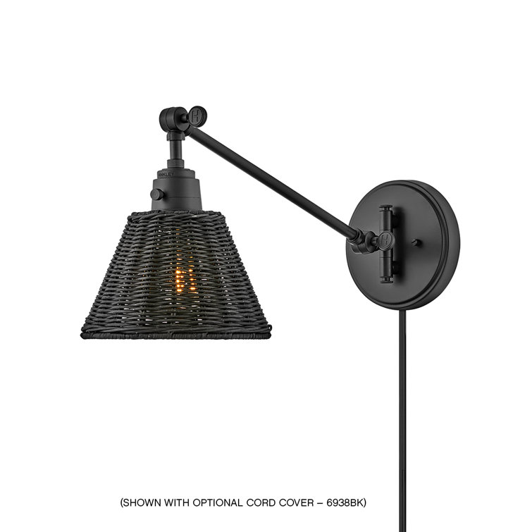 Black and Bronze Rattan Plug-In Wall Sconce