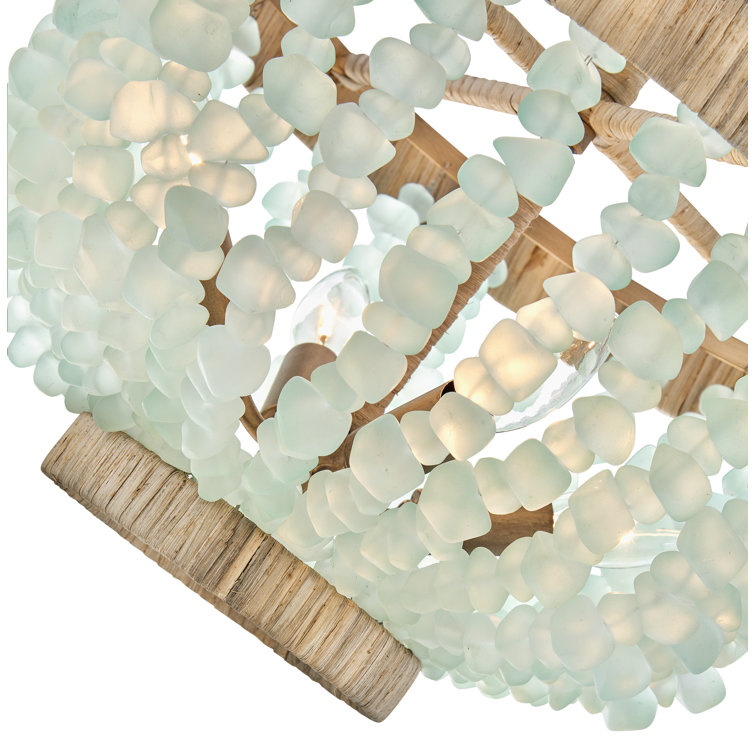 Burnished Gold Bohemian LED Bowl Light with Blue Sea Glass