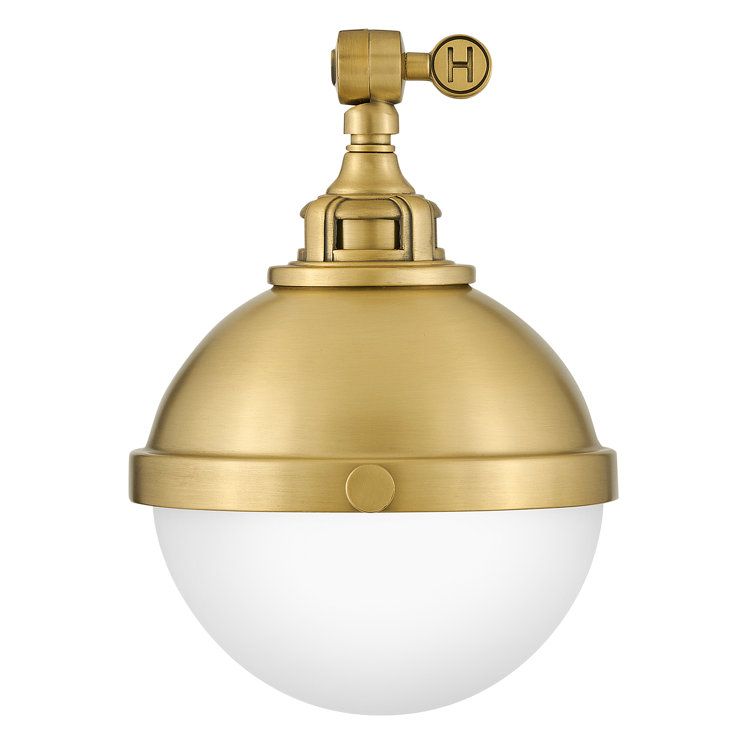 Satin Brass Swing Arm Wall Sconce with Etched Opal Glass