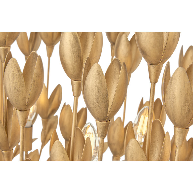 Burnished Gold 6-Light Floral Steel Chandelier