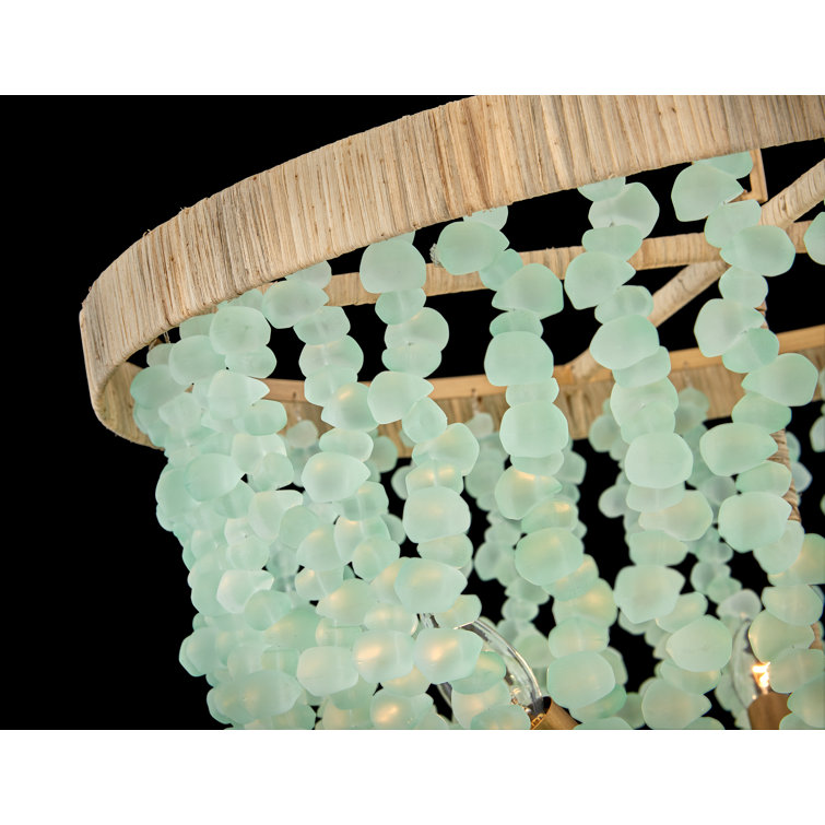 Burnished Gold and Blue Sea Glass 6-Light LED Chandelier