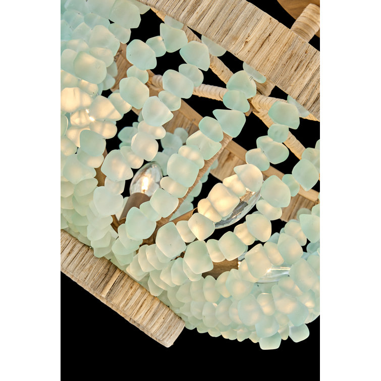 Burnished Gold Bohemian LED Bowl Light with Blue Sea Glass