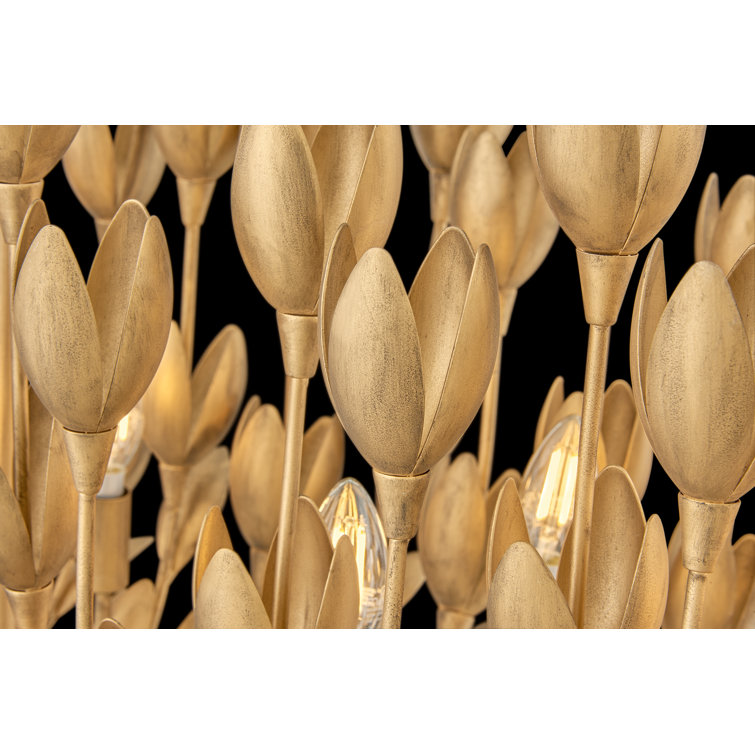 Burnished Gold 6-Light Floral Steel Chandelier