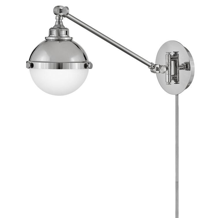 Fletcher Polished Nickel Swing Arm Wall Sconce with Etched Opal Shade