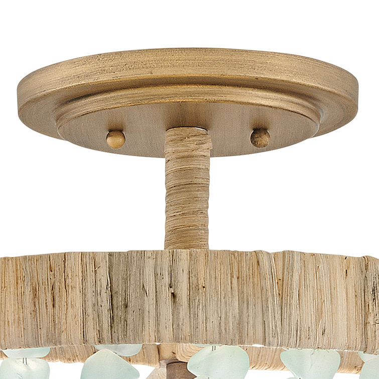 Burnished Gold Bohemian LED Bowl Light with Blue Sea Glass