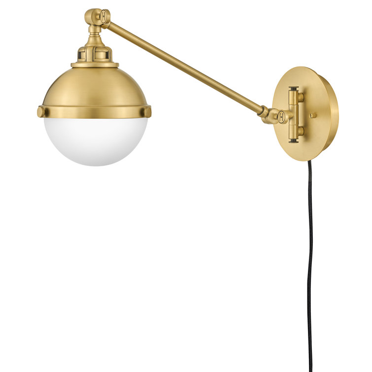 Satin Brass Swing Arm Wall Sconce with Etched Opal Glass