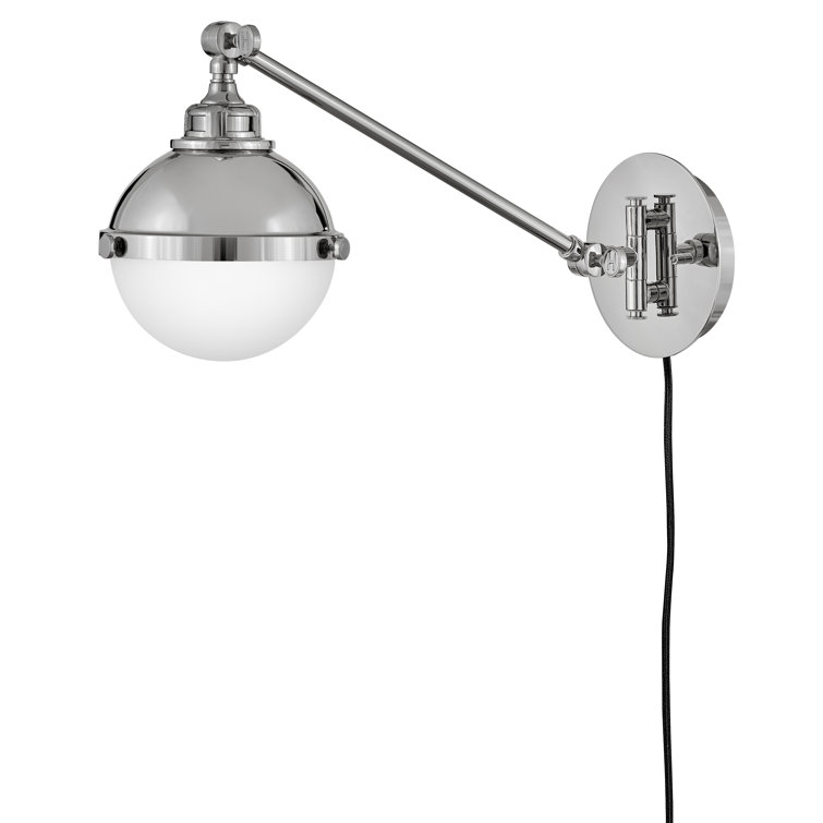 Fletcher Polished Nickel Swing Arm Wall Sconce with Etched Opal Shade