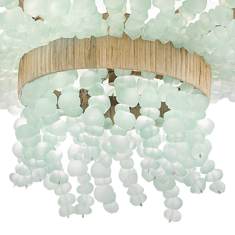 Burnished Gold and Blue Sea Glass 6-Light LED Chandelier
