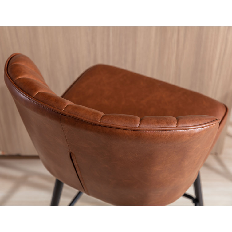 Azarria Brown Faux Leather Counter Stools with Iron Legs, Set of 2