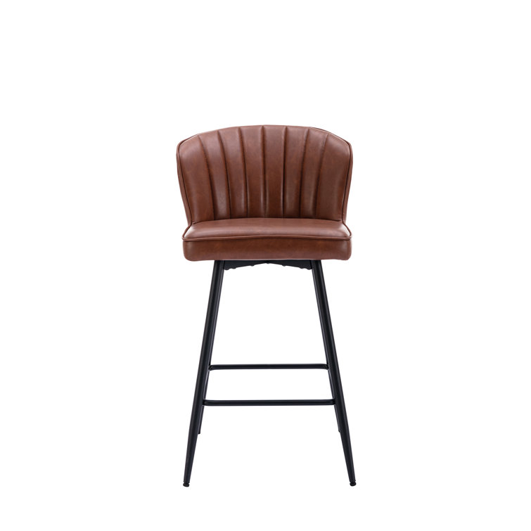 Azarria Brown Faux Leather Counter Stools with Iron Legs, Set of 2