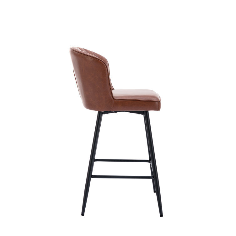 Azarria Brown Faux Leather Counter Stools with Iron Legs, Set of 2