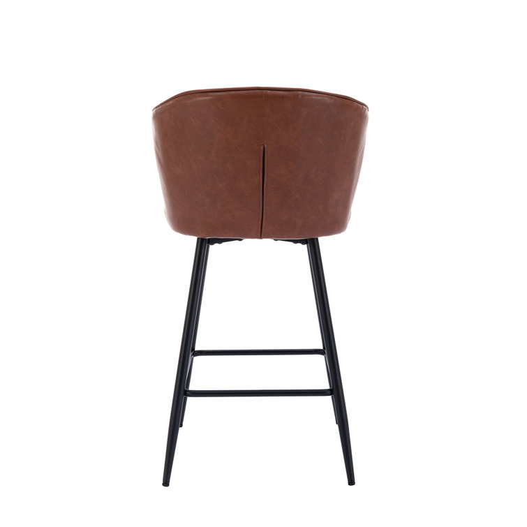 Azarria Brown Faux Leather Counter Stools with Iron Legs, Set of 2