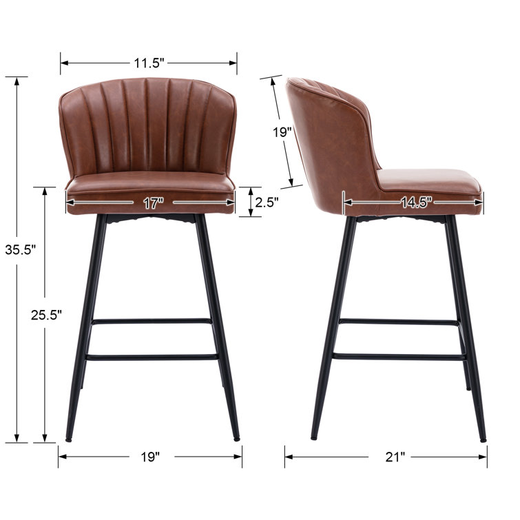 Azarria Brown Faux Leather Counter Stools with Iron Legs, Set of 2