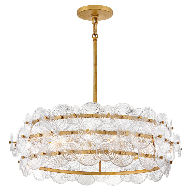 Rene Distressed Brass 6-Light Drum Chandelier with Clear Pressed Glass
