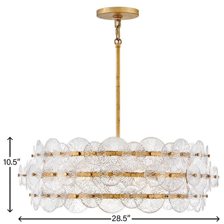 Rene Distressed Brass 6-Light Drum Chandelier with Clear Pressed Glass