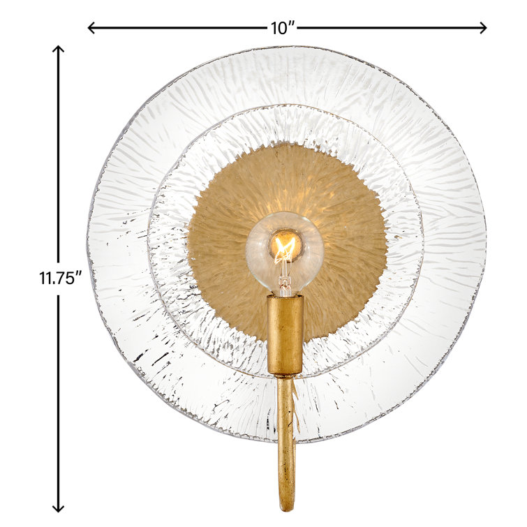 Rene Distressed Brass Dimmable Wall Sconce with Clear Pressed Glass