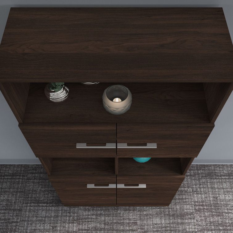 Black Walnut 5-Shelf Bookcase with Hinged Doors