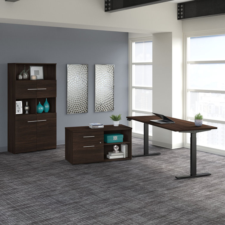 Black Walnut 5-Shelf Bookcase with Hinged Doors