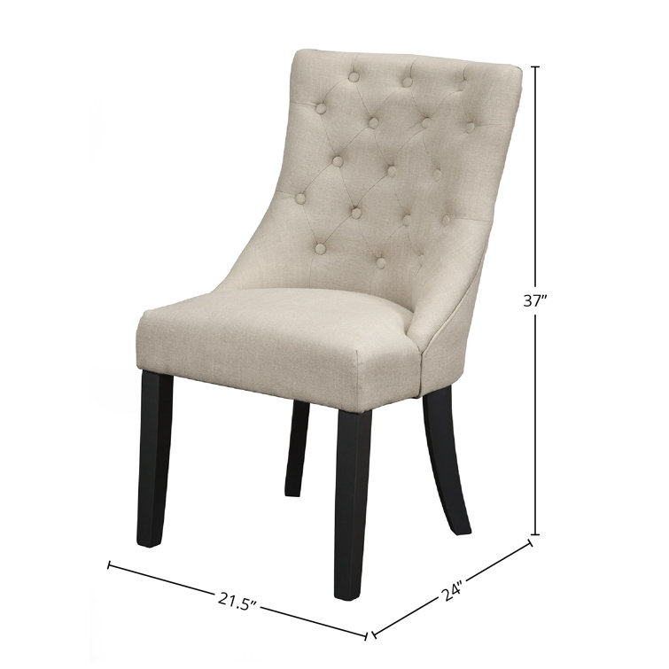 Cream Linen Upholstered Parsons Side Chair with Black Wood Legs