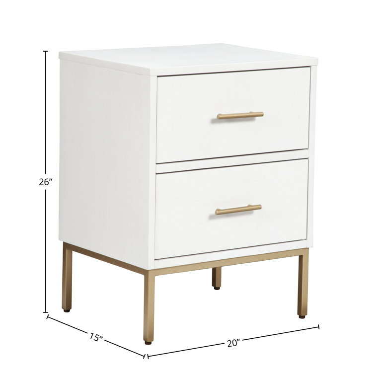 Madelyn Contemporary White & Gold Mahogany 2-Drawer Nightstand