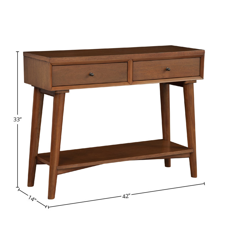 Mid-Century Acorn Brown Mahogany Console Table with Storage