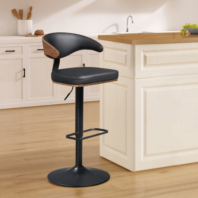 Tall Black Adjustable Swivel Barstool with Leather Seat