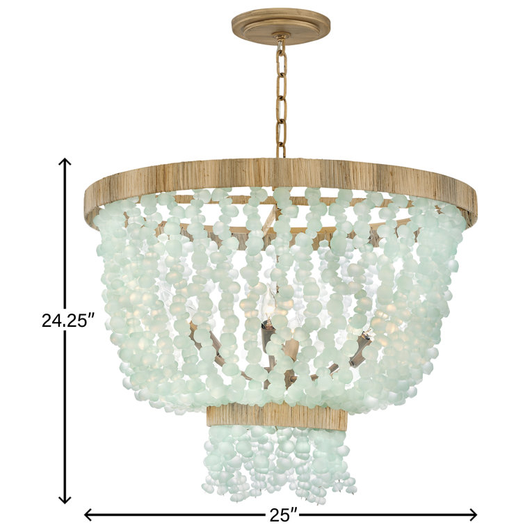 Burnished Gold and Blue Sea Glass 6-Light LED Chandelier