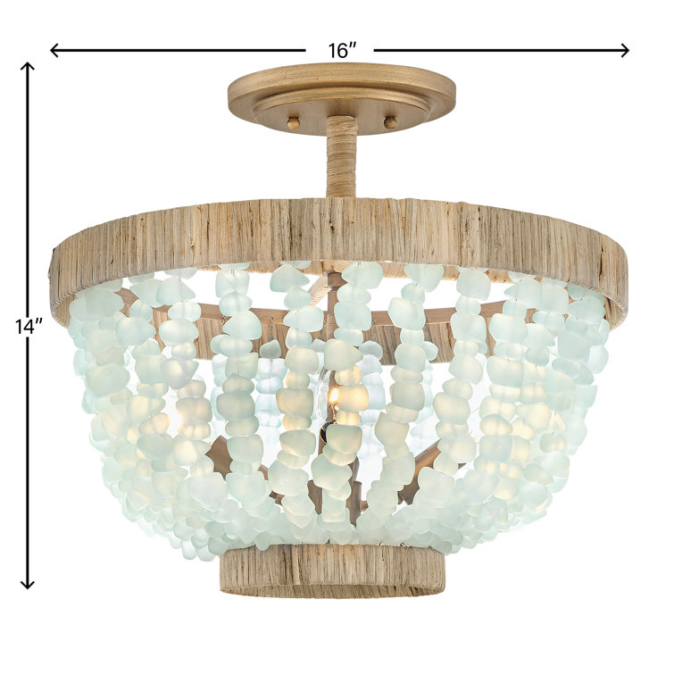 Burnished Gold Bohemian LED Bowl Light with Blue Sea Glass