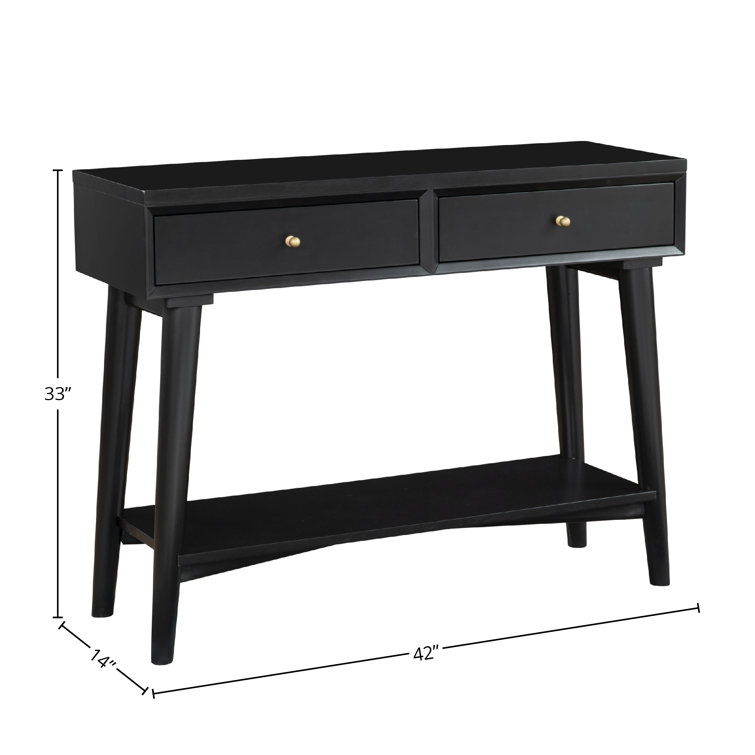 Transitional Mid-Century Black Mahogany Console Table with Storage