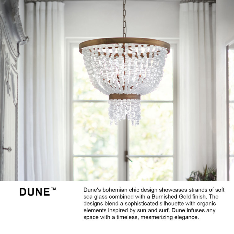 Bohemian Burnished Gold 8-Light Chandelier with Soft White Sea Glass