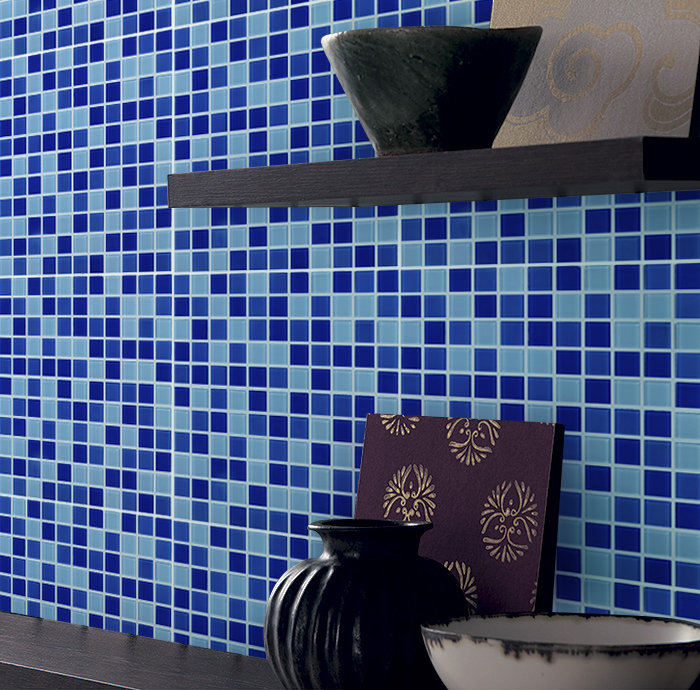 Caribbean Blue 12" x 12" Polished Glass Mosaic Wall Tile