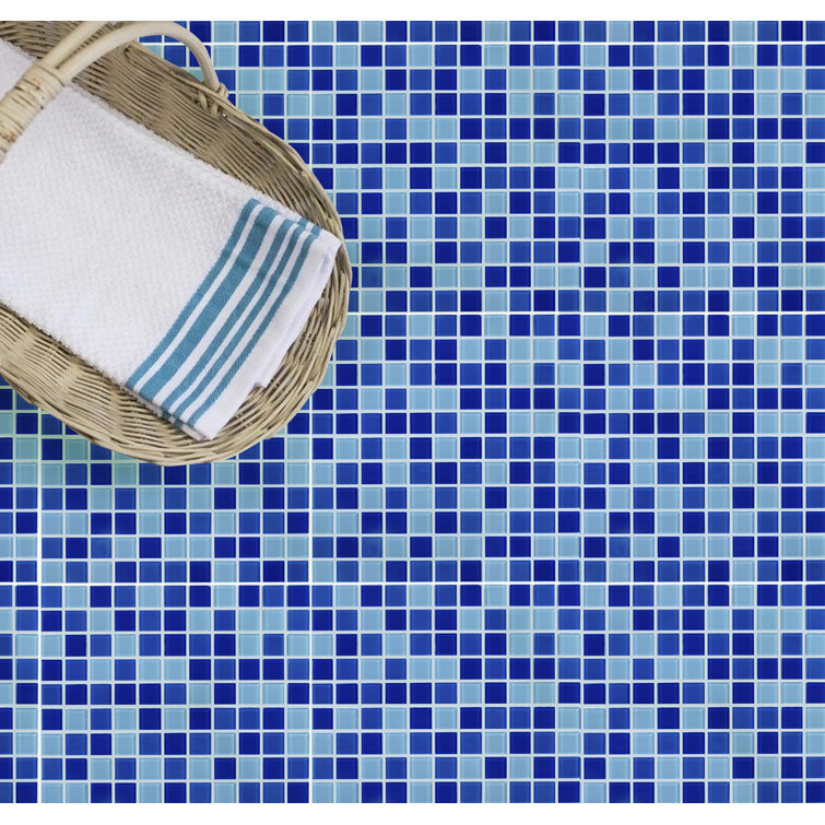 Caribbean Blue 12" x 12" Polished Glass Mosaic Wall Tile