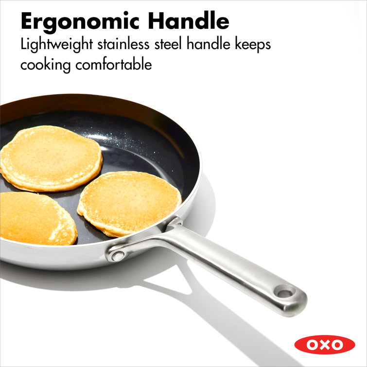 8" Silver Stainless Steel Non-Stick Frying Pan with Ceramic Coating