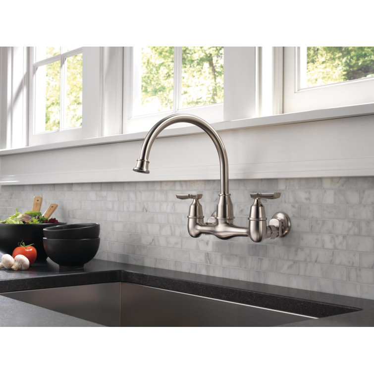Corin Stainless Steel Wall Mount Kitchen Faucet with Dual Handles