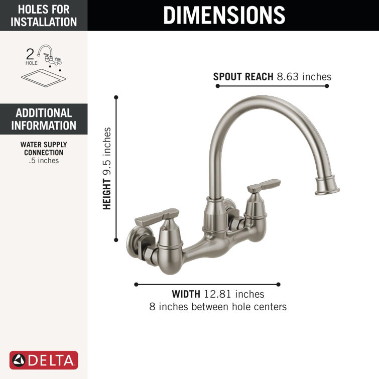 Corin Stainless Steel Wall Mount Kitchen Faucet with Dual Handles