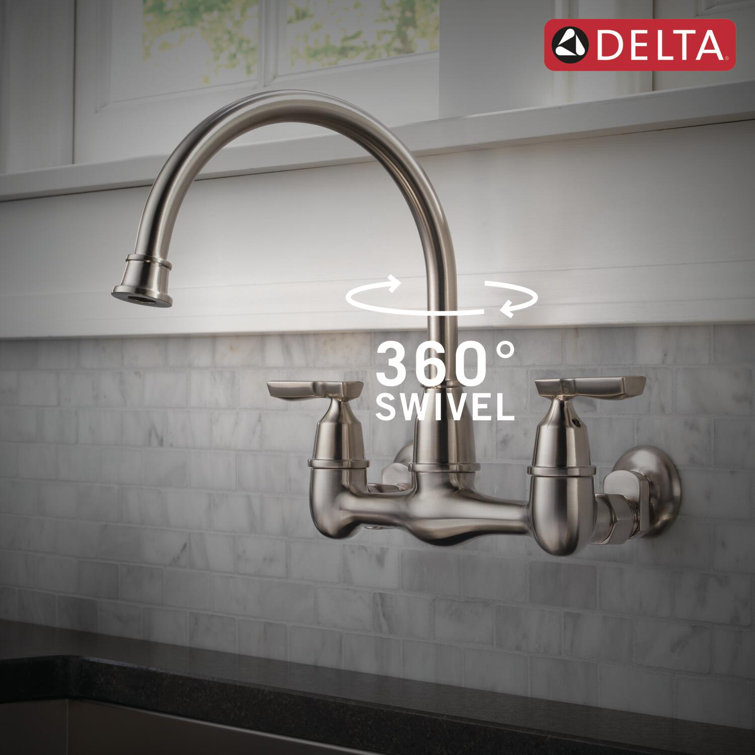 Corin Stainless Steel Wall Mount Kitchen Faucet with Dual Handles