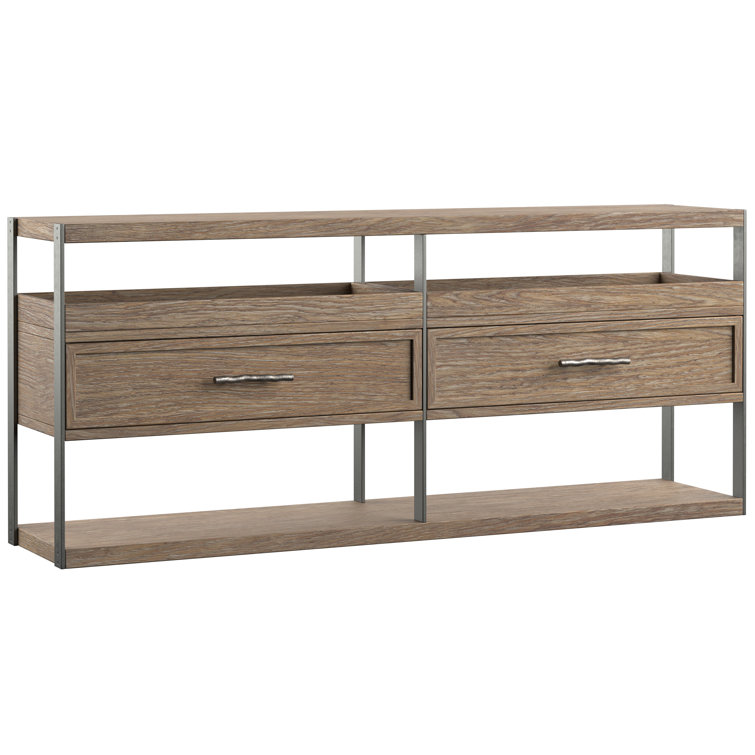 Brown Solid Wood and Metal Console Table with Storage