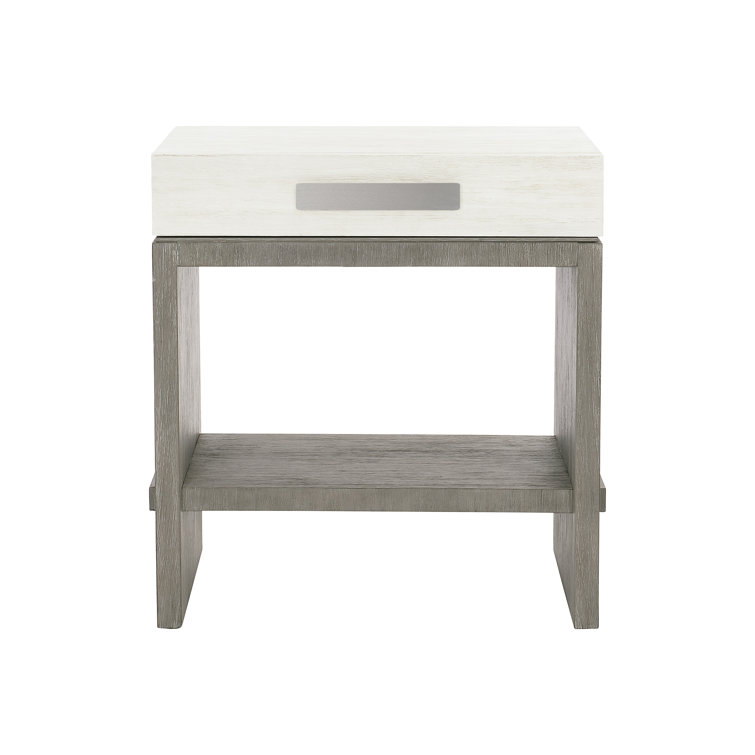 28'' Gray and White Acacia Wood Nightstand with Drawer