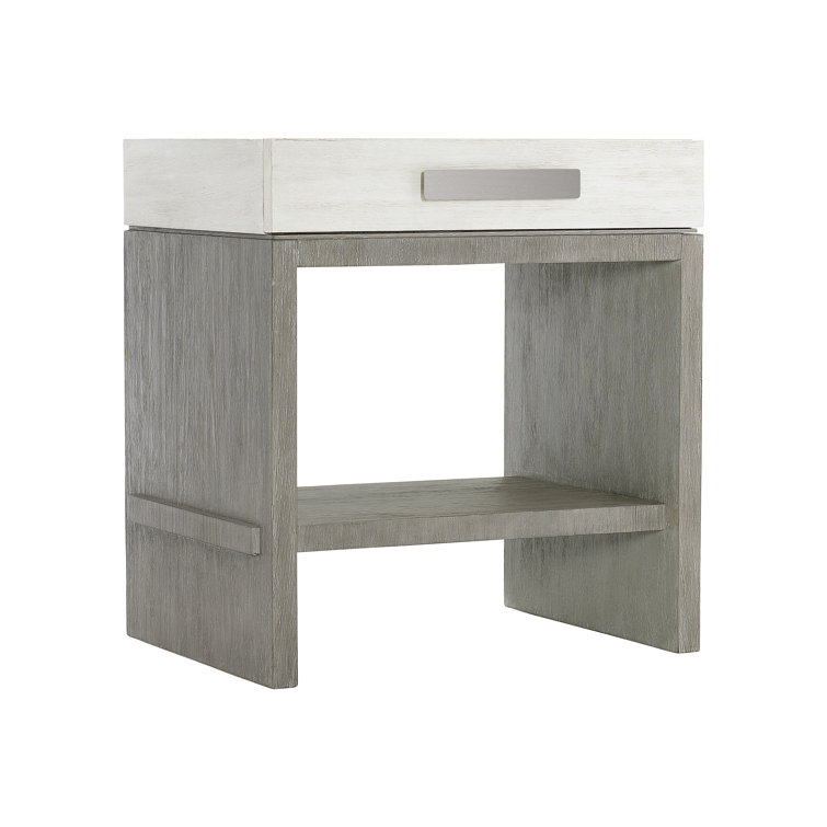 28'' Gray and White Acacia Wood Nightstand with Drawer