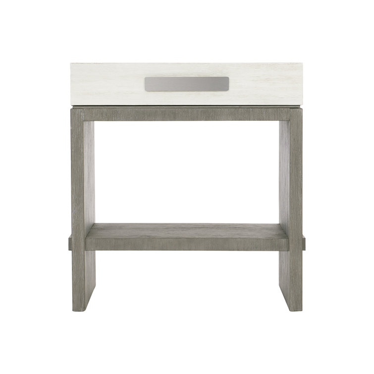 28'' Gray and White Acacia Wood Nightstand with Drawer