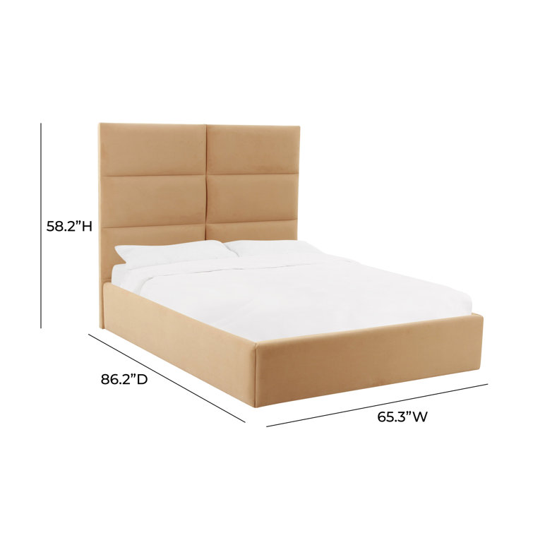 Eliana Beige Velvet Upholstered Queen Bed with Headboard