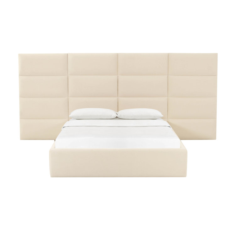 Cream Velvet Upholstered Queen Bed with Adjustable Headboard