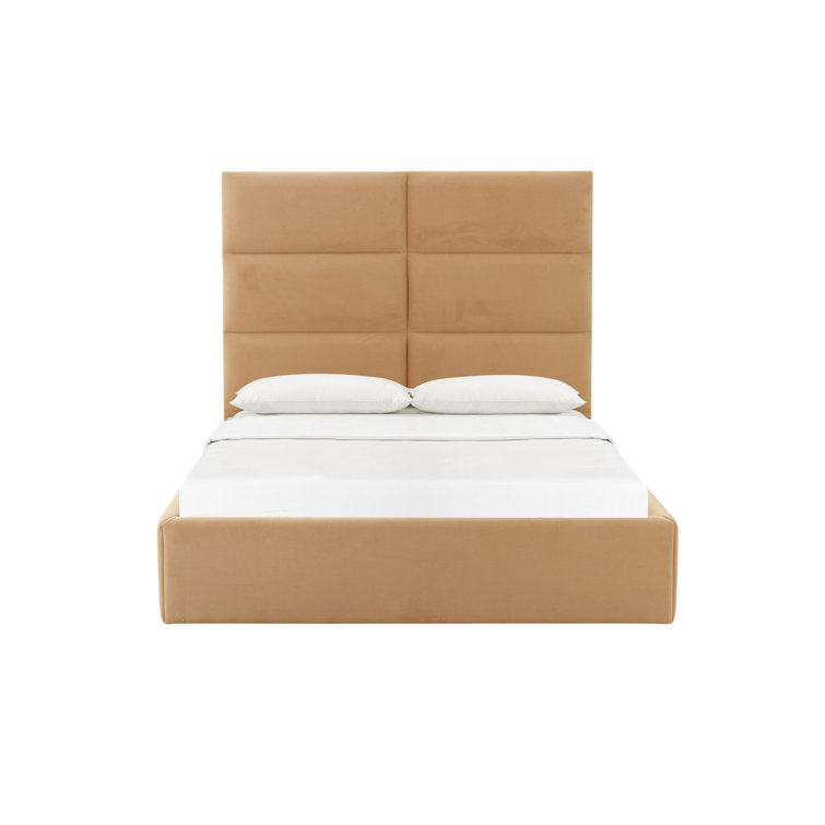 Eliana Beige Velvet Upholstered Queen Bed with Headboard