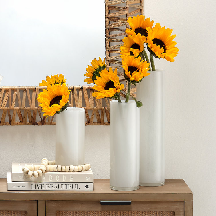 Hand Blown White Glass Cylinder Vase Set